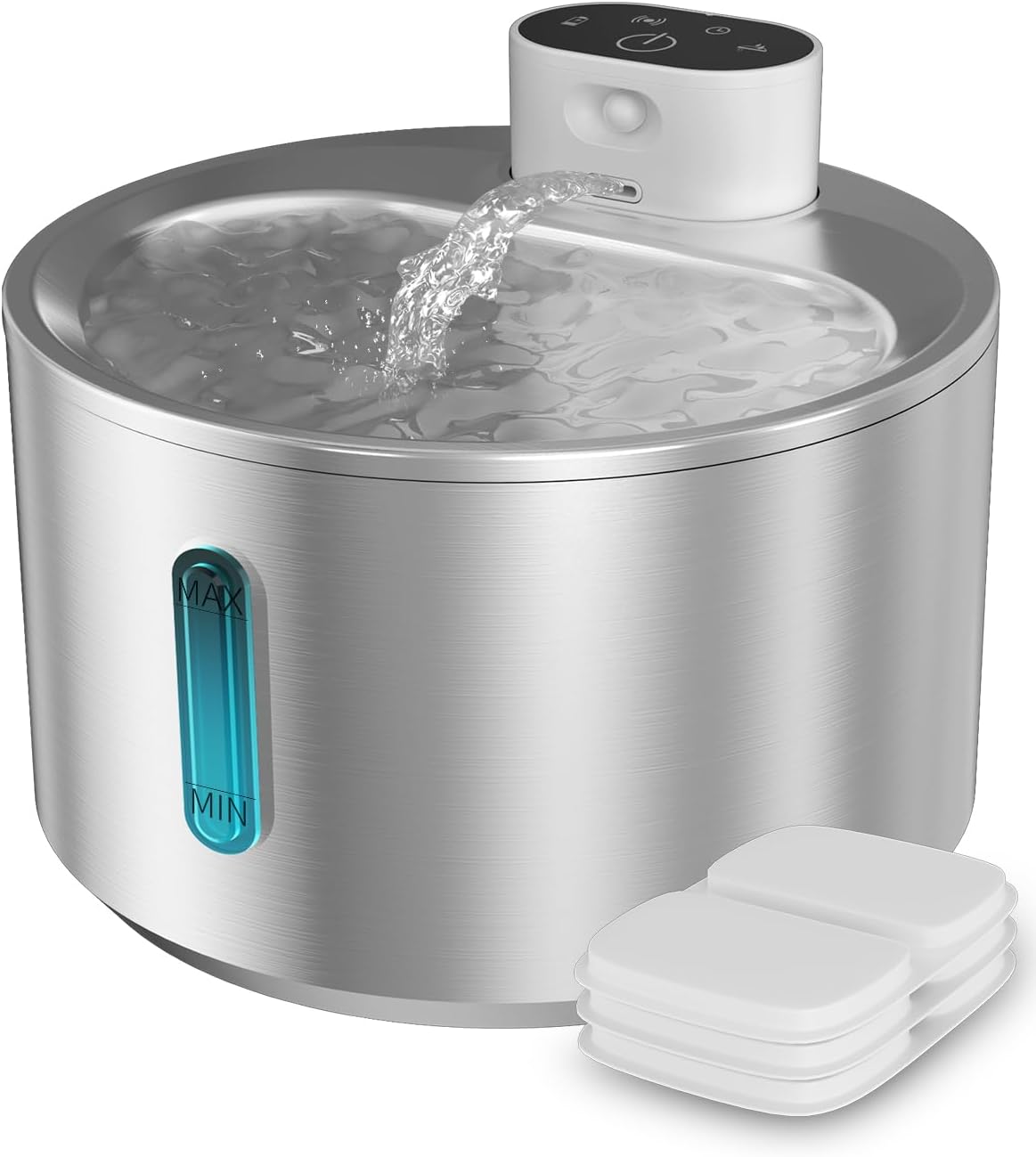 Cat Water Fountain Stainless Steel, 140oz/4L Wireless Cat Drinking Fountain, Battery Operated with 3 Filters, Cordless Pet Water Fountain Rechargeable with Motion Sensor, Cats & Dogs