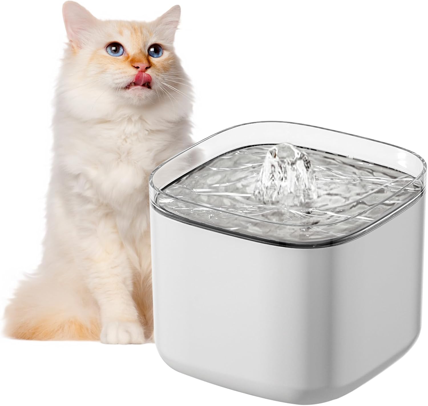 Cat Water Fountain 102oz/3L - Automatic Pet Drinking Dispenser for Cats, Dogs & Multiple Pets with Replacement Filters (White)