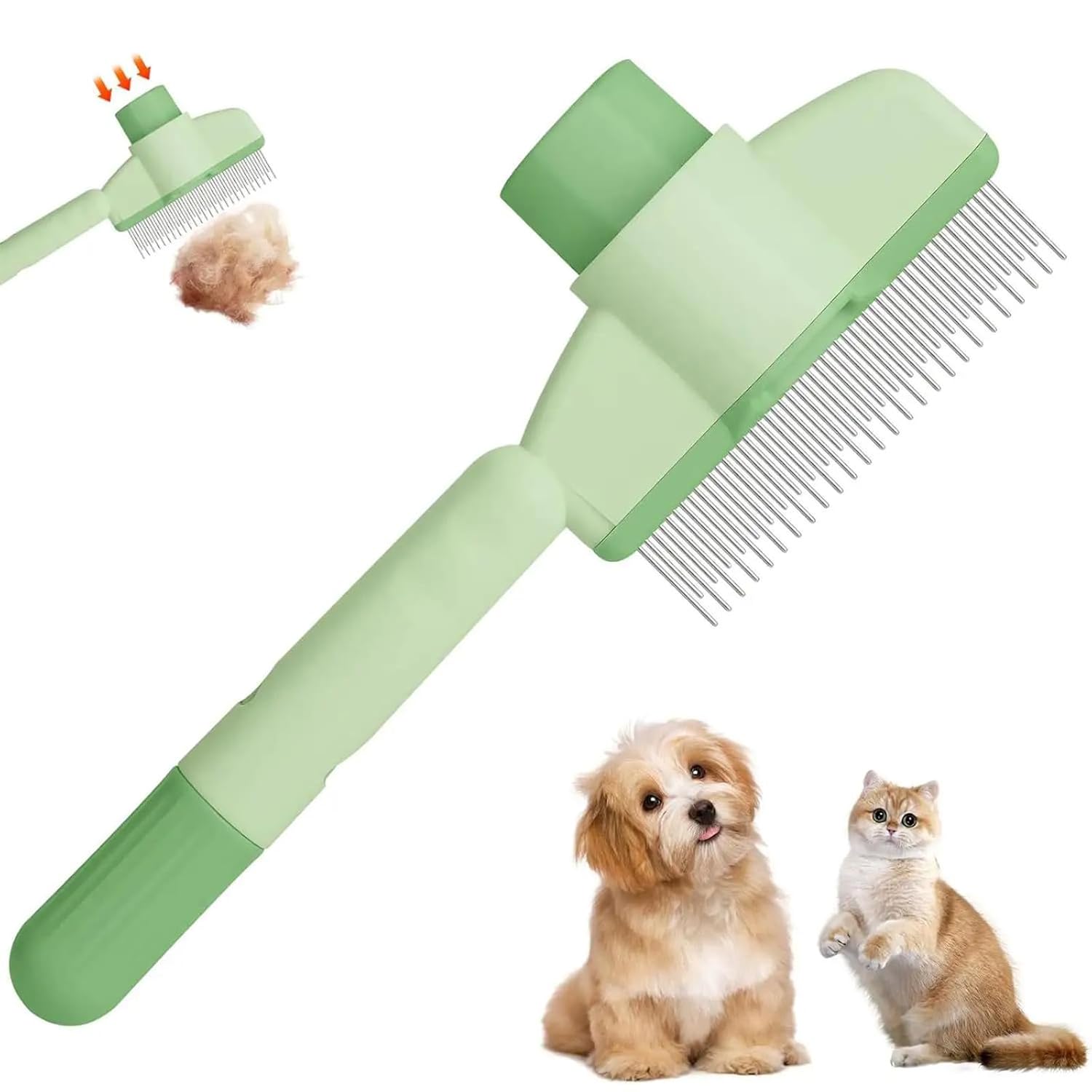 Self-Cleaning Cat & Dog Comb – 2-in-1 Pet Hair Removal & Flea Comb with Stainless Steel Teeth, Easy Release Button, for Shedding, Detangling & Grooming