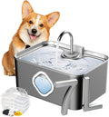 Large Dog Water Fountain Stainless Steel 7L/230 oz/1.8Gal - 4-Stage Filtration & Water Window, Ultra-Quiet Pump with 2 Modes (Faucet/Waterfall) for Cats, Dogs & Multi-Pet Homes