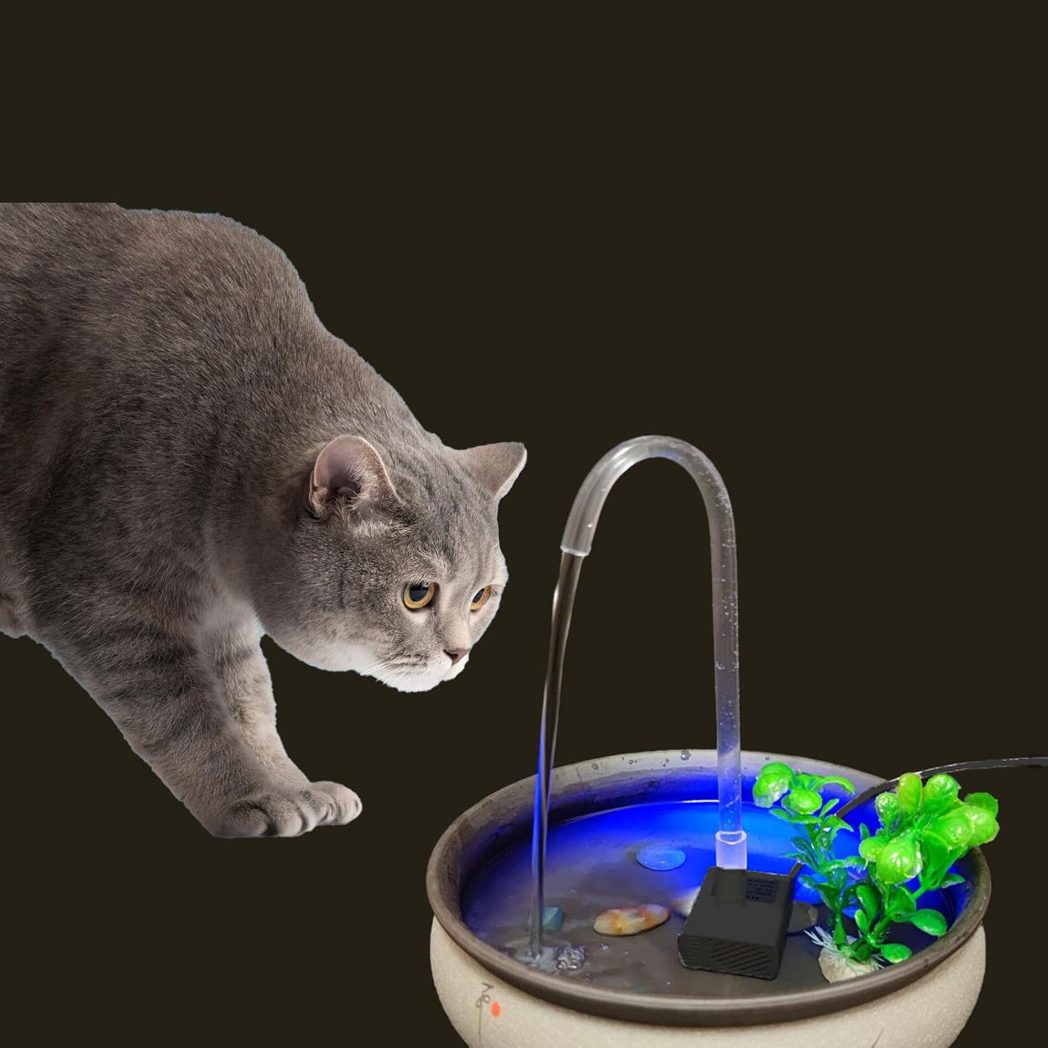 USB Cat Water Fountain,Automatic Pet Fountain with Acrylic Curved Outlet Tube,Dog Water Dispenser for Camping,Outdoors, Bowl NOT Included PC101-1