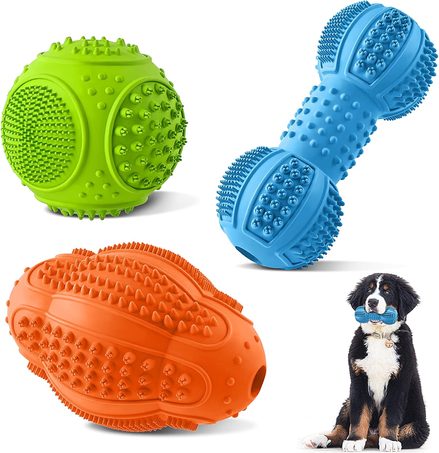 Dog Chew Toys 3 Pack for Aggressive Chewers, Multifunctional Teeth Cleaning and Gum Massage, Tough Toys with Natural Rubber for Large and Medium Dog