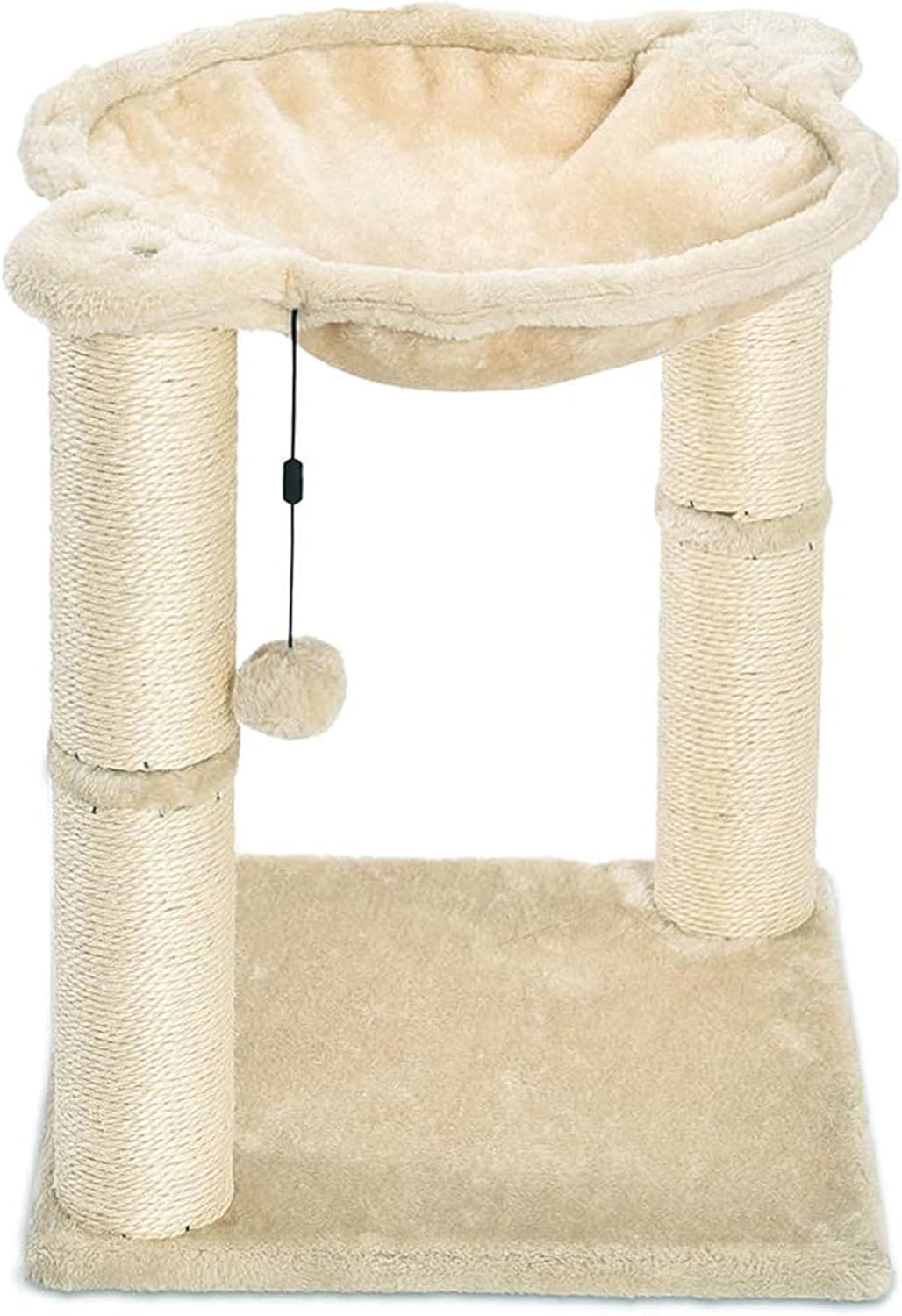 Cat Tower with Hammock and Scratching Posts for Indoor Cats, 15.8 x 15.8 x 19.7 Inches, Beige