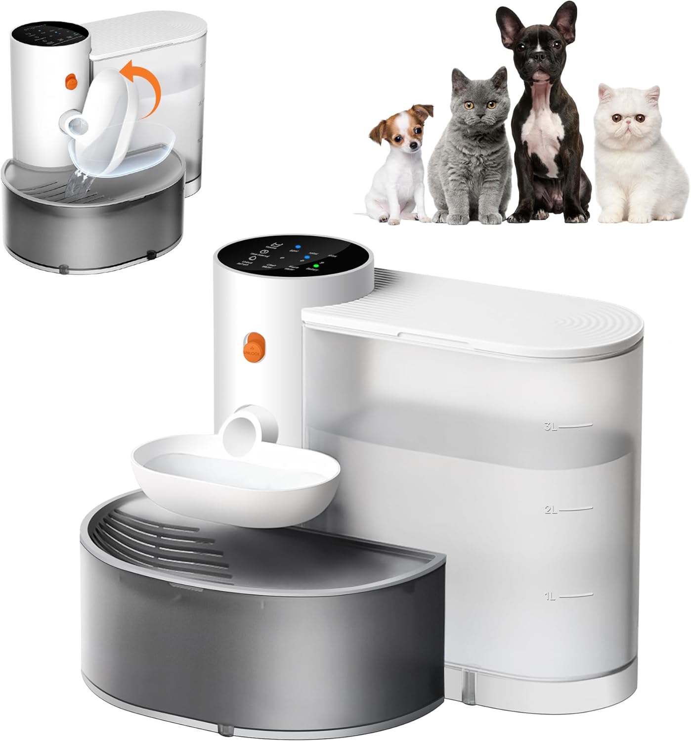 Smart Wireless Pet Water Fountain, No Filter, 3.5L Large Capacity, Rechargeable Automatic Water Dispenser for Cats and Small Dogs, Wastewater Separation Always Fresh Water