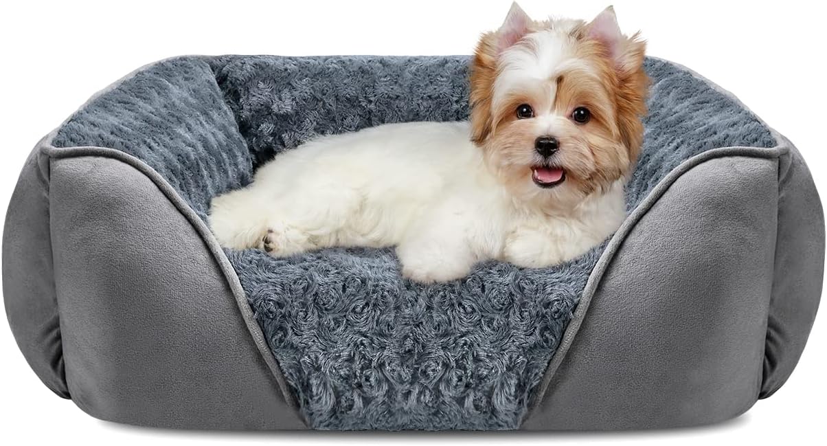 Dog Bed for Large Medium Small Dogs/Puppy, Rectangle Washable, Orthopedic, Soft Calming Sleeping Durable Pet Cuddler with Anti-Slip Bottom S(20"x19"x6")
