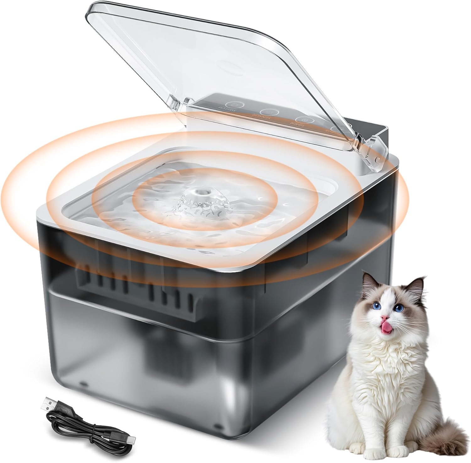 Cat Water Fountain with Dust Cover, 102 oz/3L Automatic Cat Water Dispenser Bowl with Battery Operated, Cat Fountain Super Silent Pet Water Fountain for Dogs and Cats Indoor(<30dB)