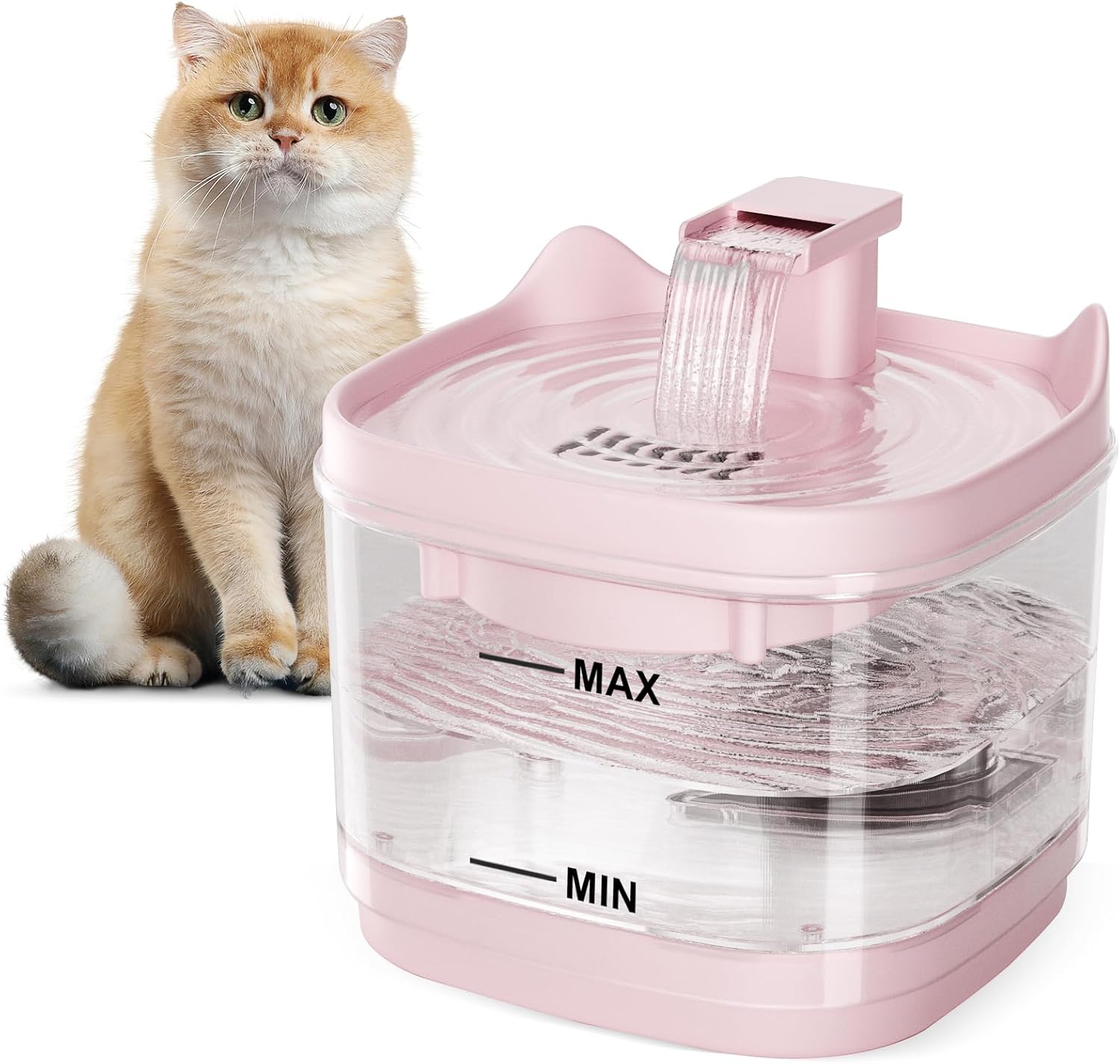 Cat Water Fountain - Quiet Pet Lndoor Water Bowl Dispenser 54oz/1.6L With Replacement Multi-Filtration(2 pcs Filters) Detachable Design Easy Cleaning - Fresh and Clean Water for Pets (Pink)