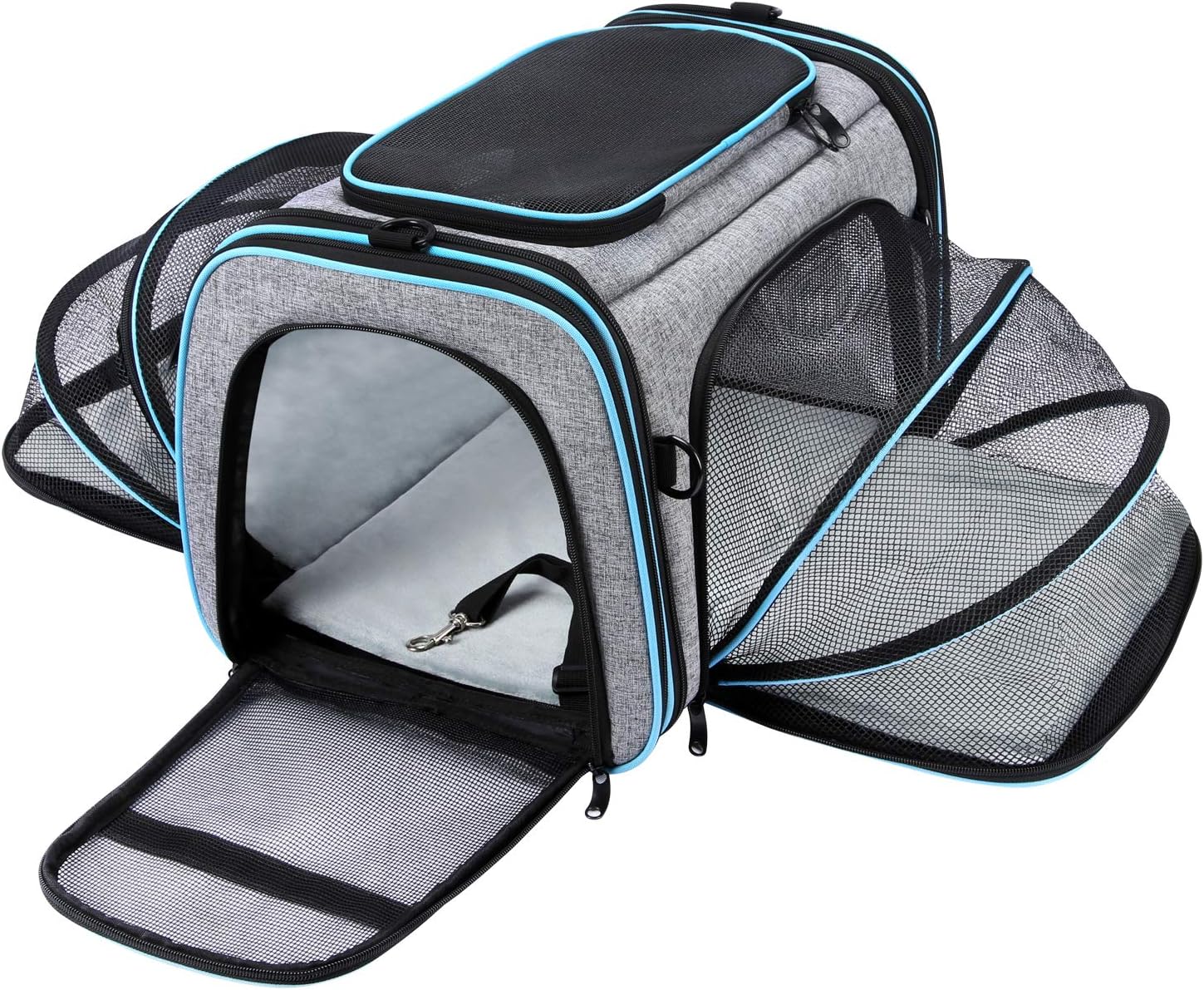 Airline Approved Pet Carrier, Large Soft Sided Pet Travel  Carrier 4 Sides Expandable Cat Collapsible Carrier with Removable Fleece Pad and Pockets for Cats Dogs and Small Animals