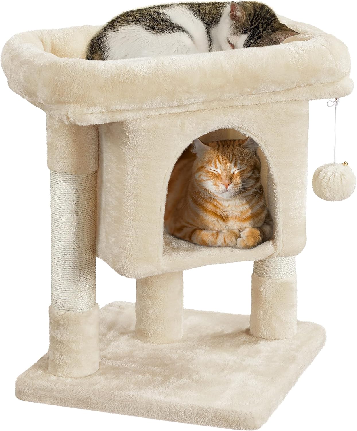 23.5in Cat Tree Tower, Cat Condo with Sisal-Covered Scratching Posts, Cat House Activity Center Furniture for Kittens, Cats and Pets - Beige