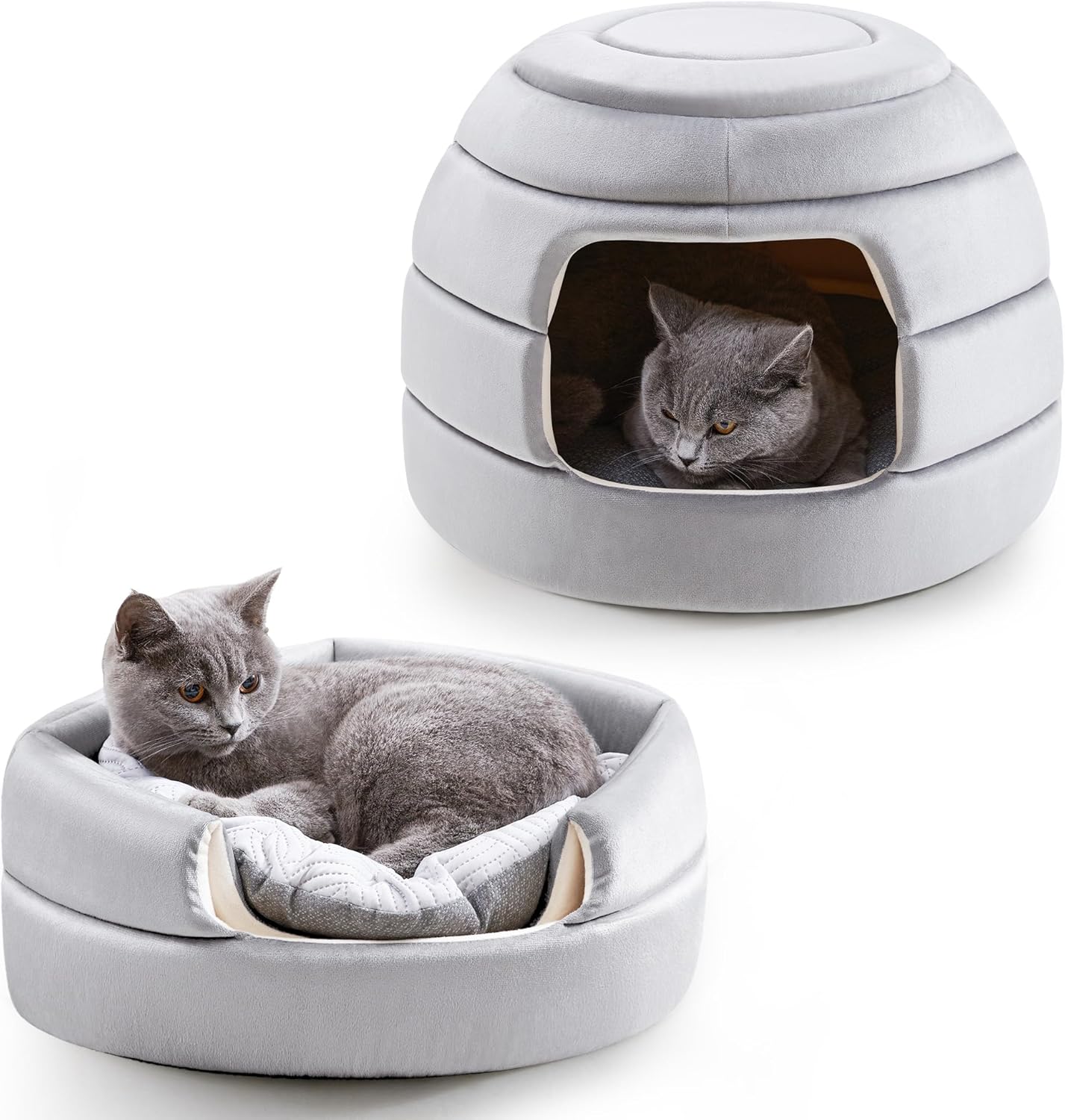 Cat Bed and House, 2-in-1 Foldable Cat Houses for Indoor Cats, Soft Velvet Cat Cave, Removable and Washable Cushion, Cat Condo for All-Season Comfort and Style