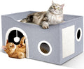Cat House for Indoor Cats - Large Cat Bed Cave with Fluffy Ball and Scratch Pad, Foldable Cat Condos, Cat Cubes, Cat Hideaway, Covered Cat Bed
